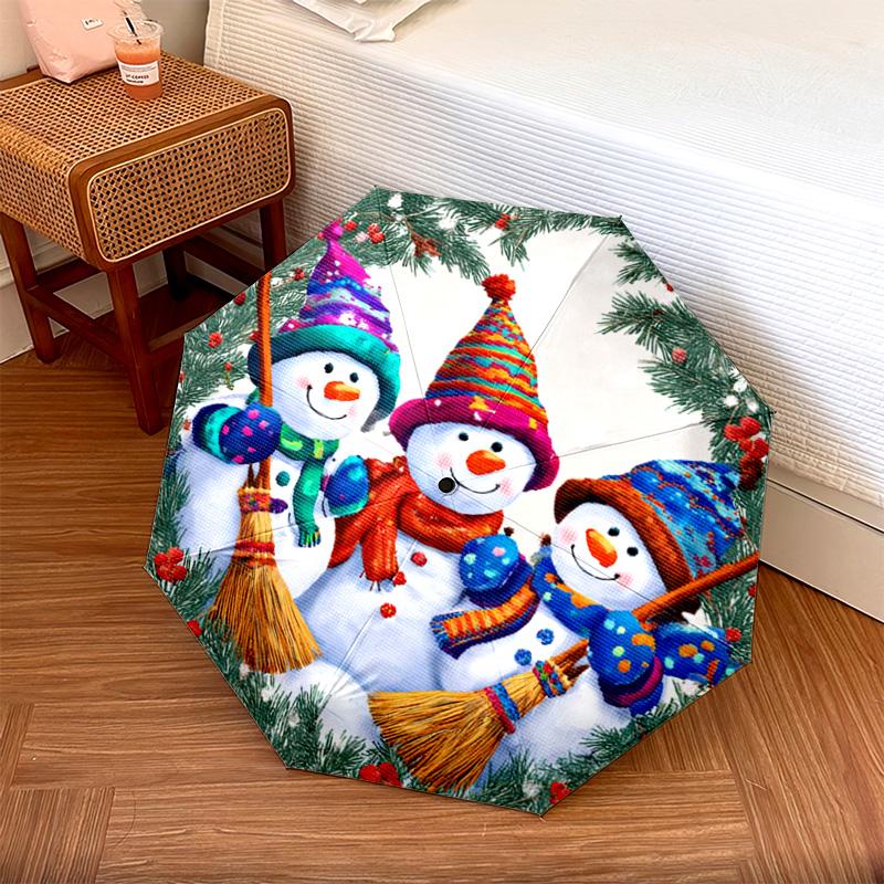 1 PC Automatic Folding Umbrella - Colorful Snowmen Pattern, Portable & Foldable Design with 8 Ribs, Christmas Birthday Gifts