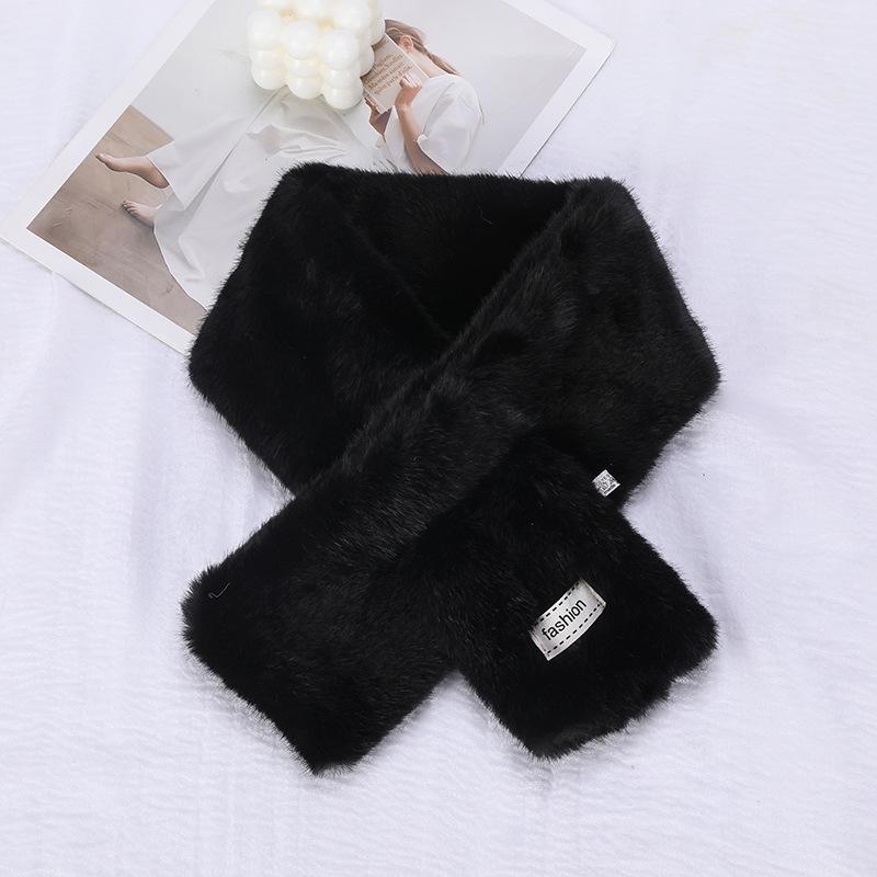Korean Winter Plush Luxury Cross Fur Scarf for Women