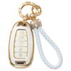Gold-Rimmed Car Key Set with Diamond Ring Pendant Key Chain
