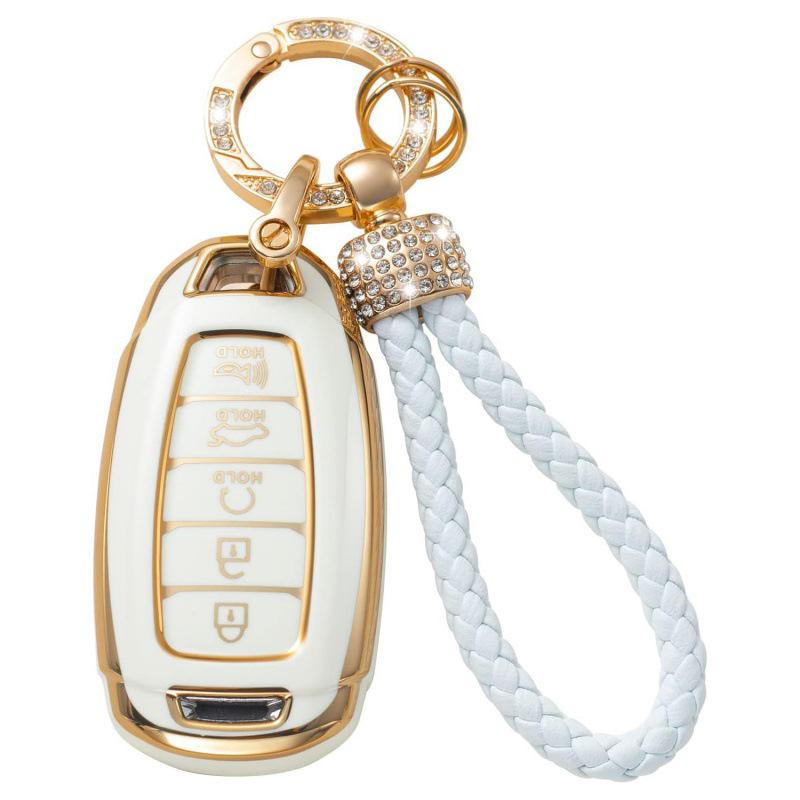 Gold-Rimmed Car Key Set with Diamond Ring Pendant Key Chain