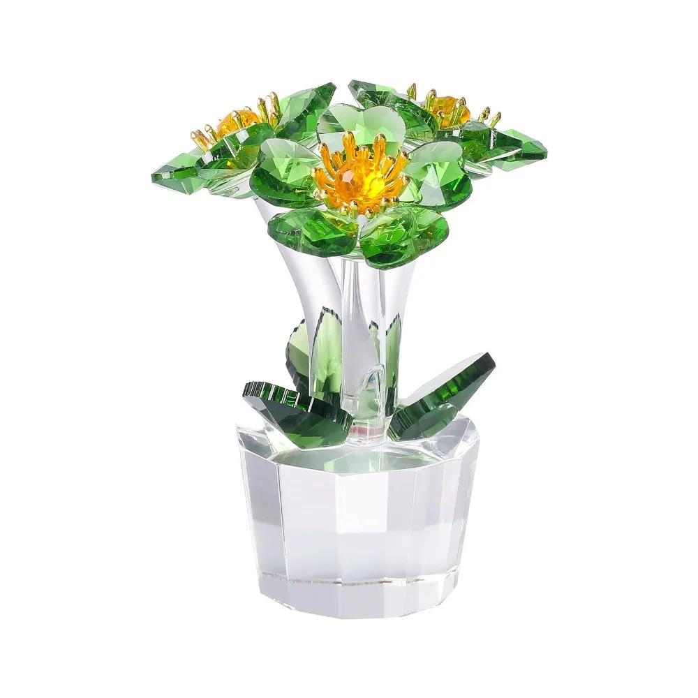 Handcraft Crystal Flower Statue Ornament Clear Base Artificial Flower Figurine Rose Tulip High Transparence
