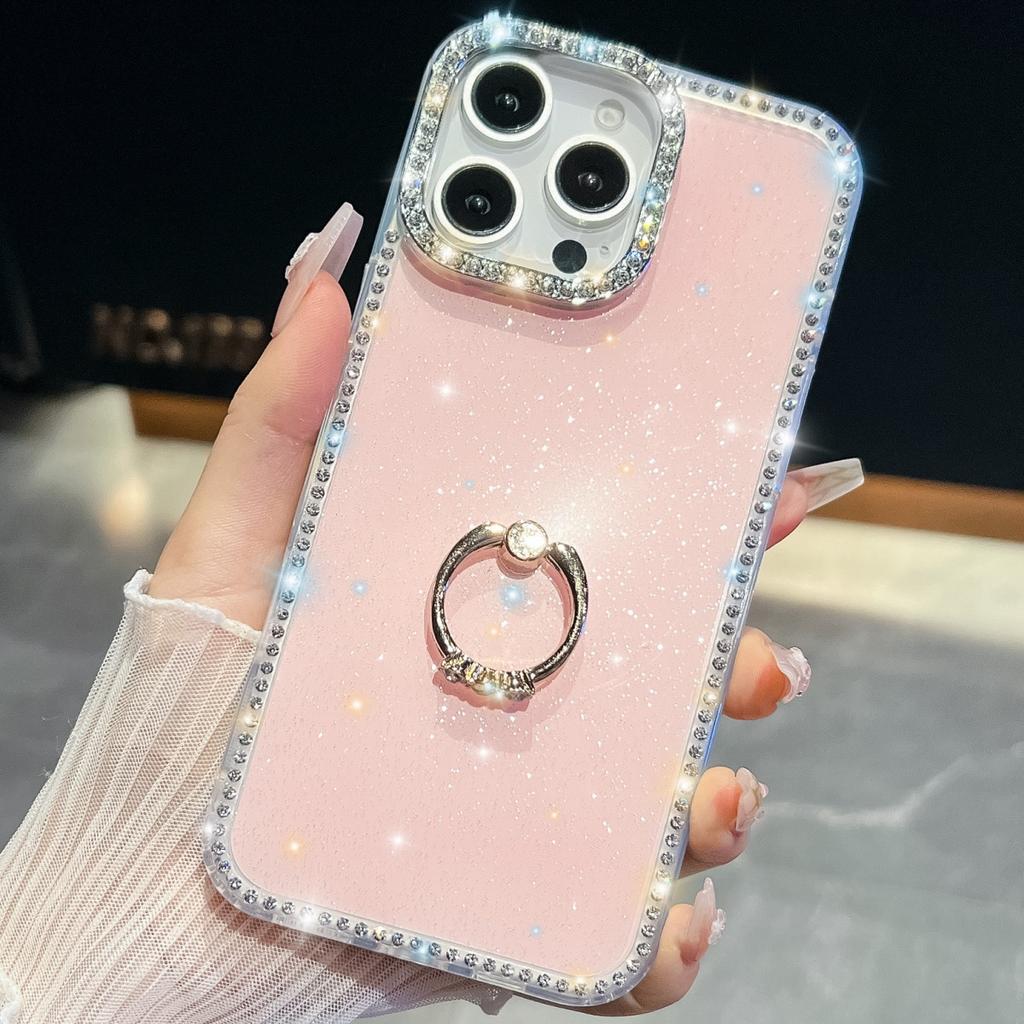 IMD Glitter Stars Plating Finger Ring Diamond Case For iPhone 17 Air 16 E 15 14 13 Pro Max Plus Rhinestone Clear Shockproof Capa