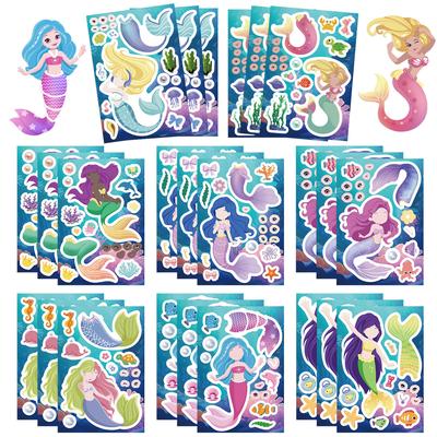 8 Cartoon Mermaid Make A Face Collage Hands-on DIY Decorative Handbook Mobile Phone Case Decoration Party Stickers