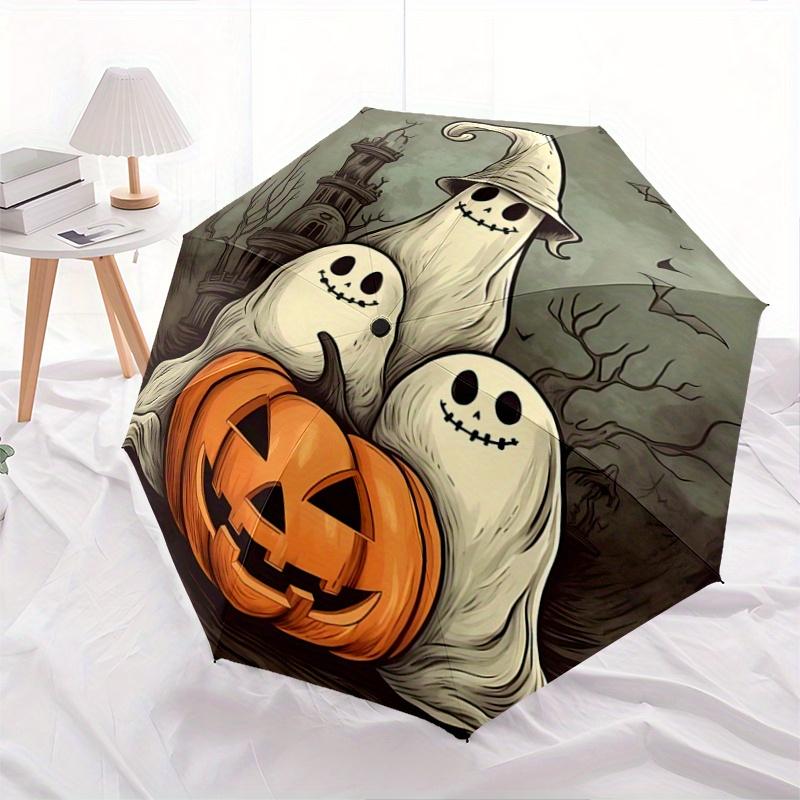 1pc Ghost With Pumpkin Drawing Pattern Umbrella, Fashionable, Personalized, High-Value Folding Umbrella, a Must-Have for Summer, 8-Rib Durable Ir