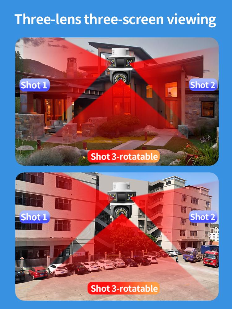 NIBIOK 390EYES Three Lens Camera HD 12MP 4K WIFI IP CCTV Mobile Tracking IP66 Waterproof PTZ Camera Night Vision Two Way Intercom