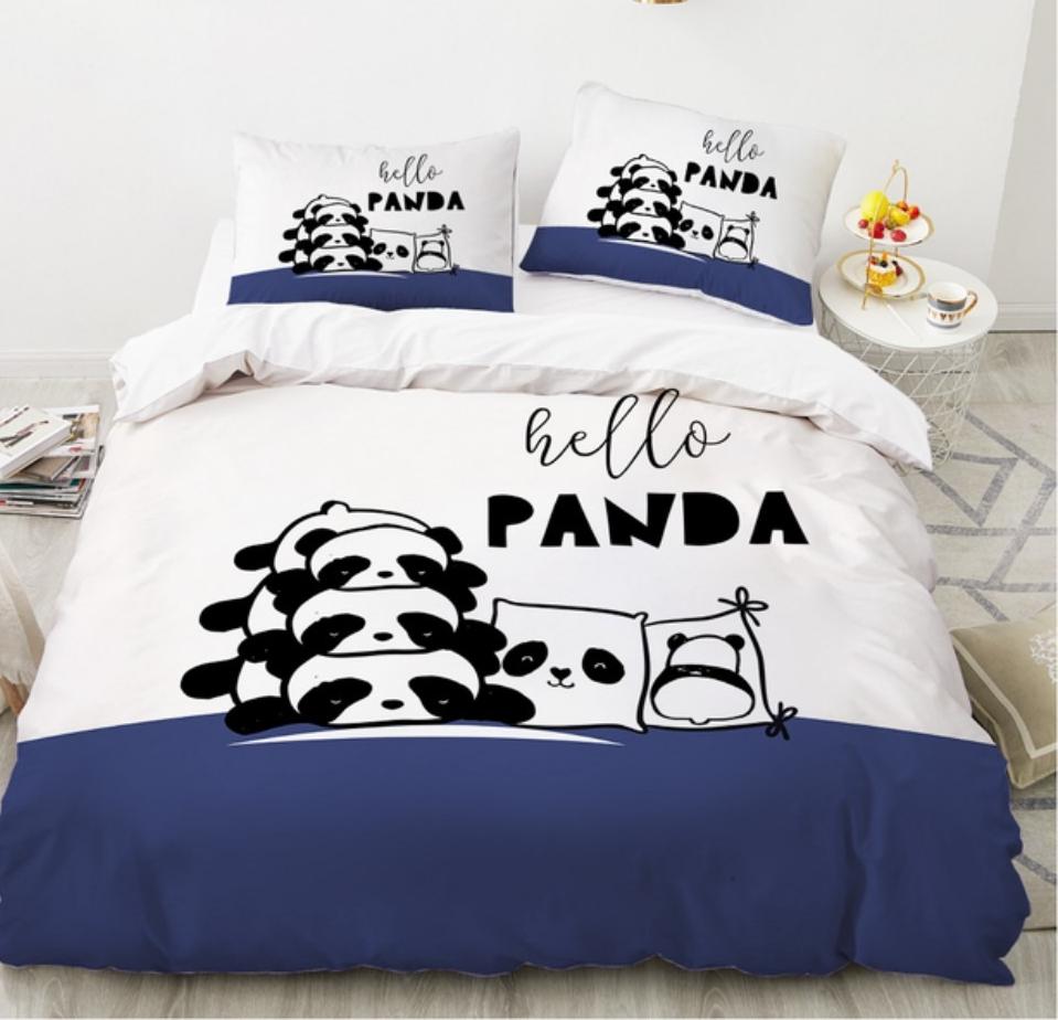 Cartoon Cute Panda Duvet Cover 3D Printed Bedding Set Children Gift Girls Single Large King Size 3-Piece Set with 2 Pillowcases