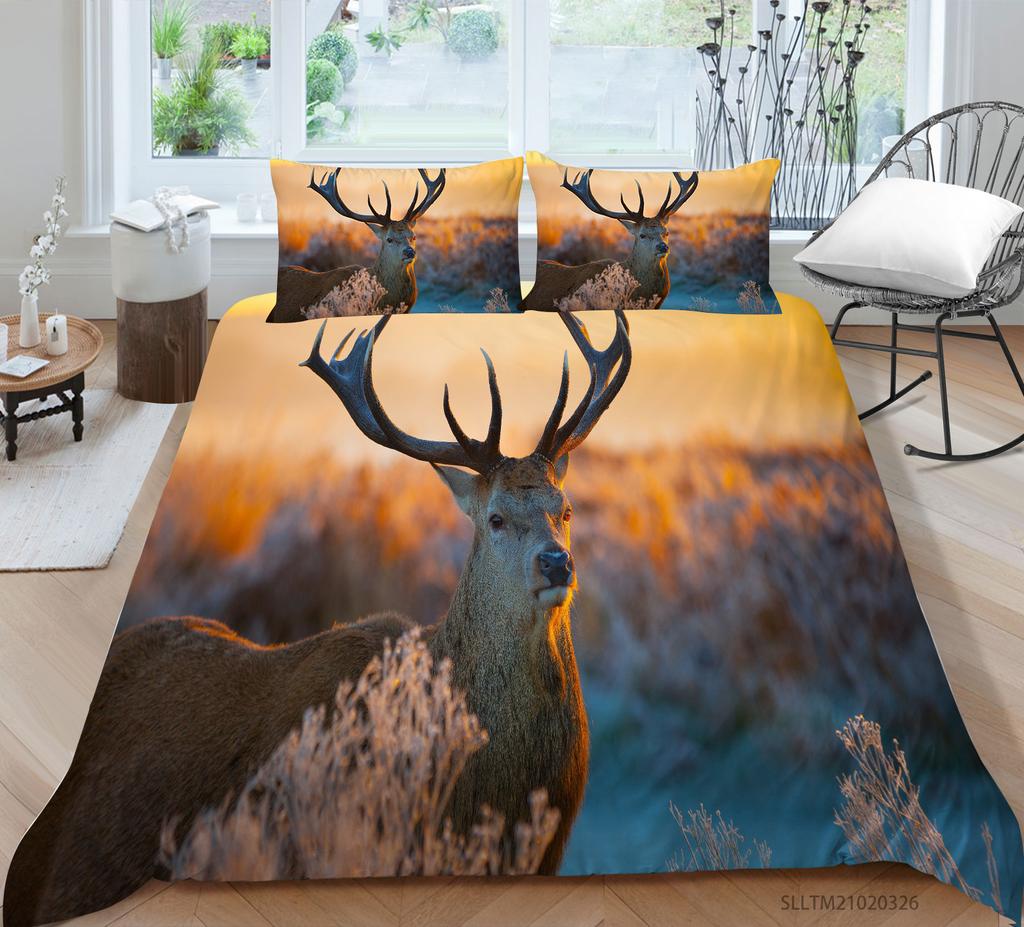 Bettwäsche mit Tiermuster, Einzelbett, Doppelbett, Full-Size-Kissenbezug mit Hirschmotiv und Bettbezug, 2 oder 3 Stück, waschbar, bequeme Heimdekoration