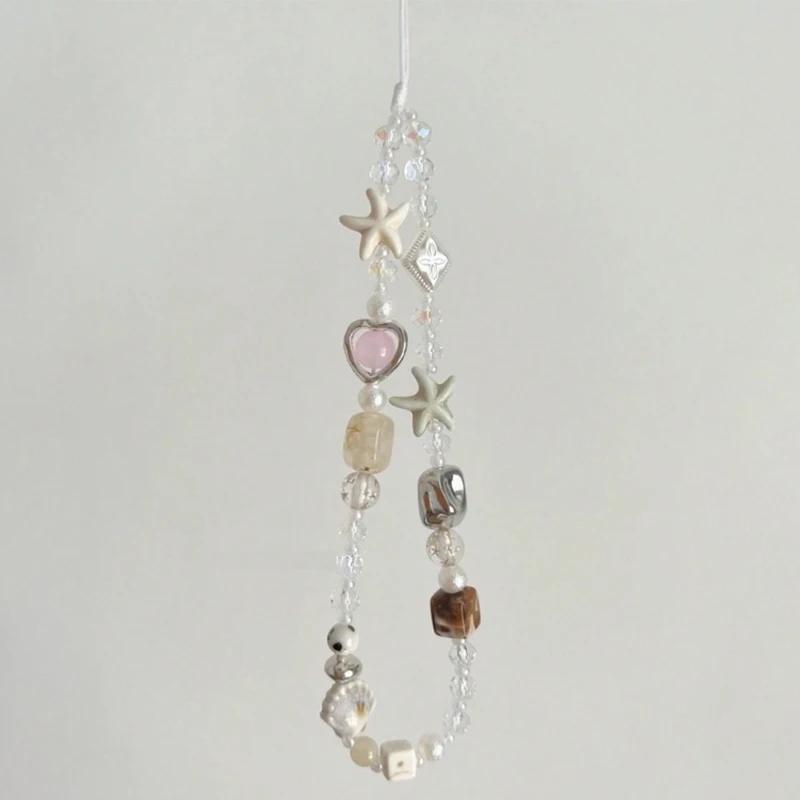 

Korean Cute Star Pearl Beaded Phone Chain Hanging Cord Phone Charms Phone Strap Summer Handmade Mobile Lanyard Jewelry Gift 1