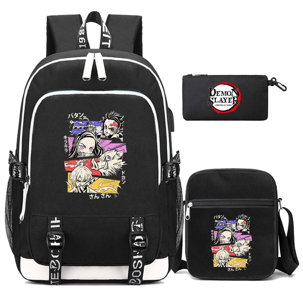 3Pcs/set Cartoon Demon Slayer Printed Backpack Large Capacity Bookbag Student Boy Girl School Bag Outdoor Laptop Travel Bag Gift