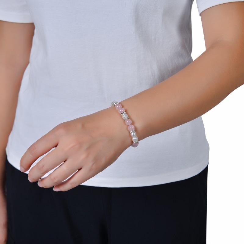 Fashion Women Natural Quartz Stone Bracelet 8mm Round Pearl Bracelet Pink Crystal Bracelets for Girls Women  Gift