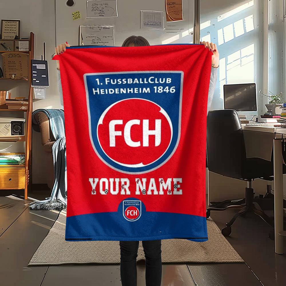 1 Stück FC Heidenheim Wappen Benutzerdefinierter Name Gemustert Flanelldecke Geeignet für Alle Jahreszeiten Für Heimdekoration Wärme Und Komfort Geschenke Feiertagsgeschenk