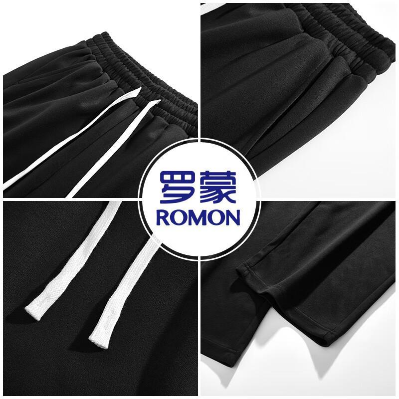 ROMON Men's Solid Loose Straight-Leg Casual Pants