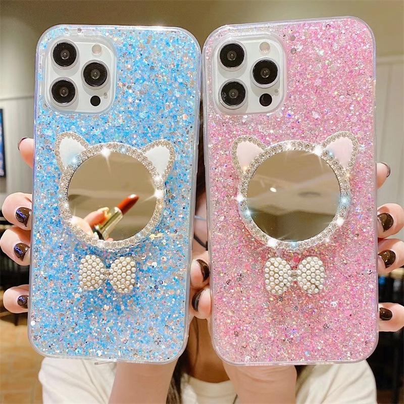 Glitter Sequined Mobile Phone Case Is Suitable For Apple 17Pro Makeup Mirror Wind 15 Rhinestone 16Promax Solid Color 14.