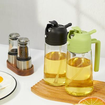 Garrafa Dispensadora de Azeite 2 em 1 Pulverizador de Óleo para Cozinhar 470ml Garrafa de Vidro com Bico Dosador Máquina de Névoa de Óleo de Grau Alimentar Adequada
