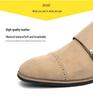 Men's Casual British Monk Strap Suede Shoes - Formal Square Toe Retro Apricot