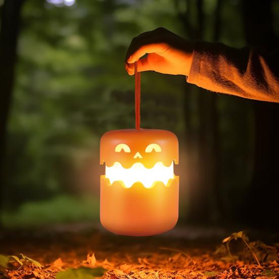 Halloween Portable Pumpkin Lantern with Lanyard Collapsible Battery Operated LED Pumpkin Light for Indoor Outdoor Decoration