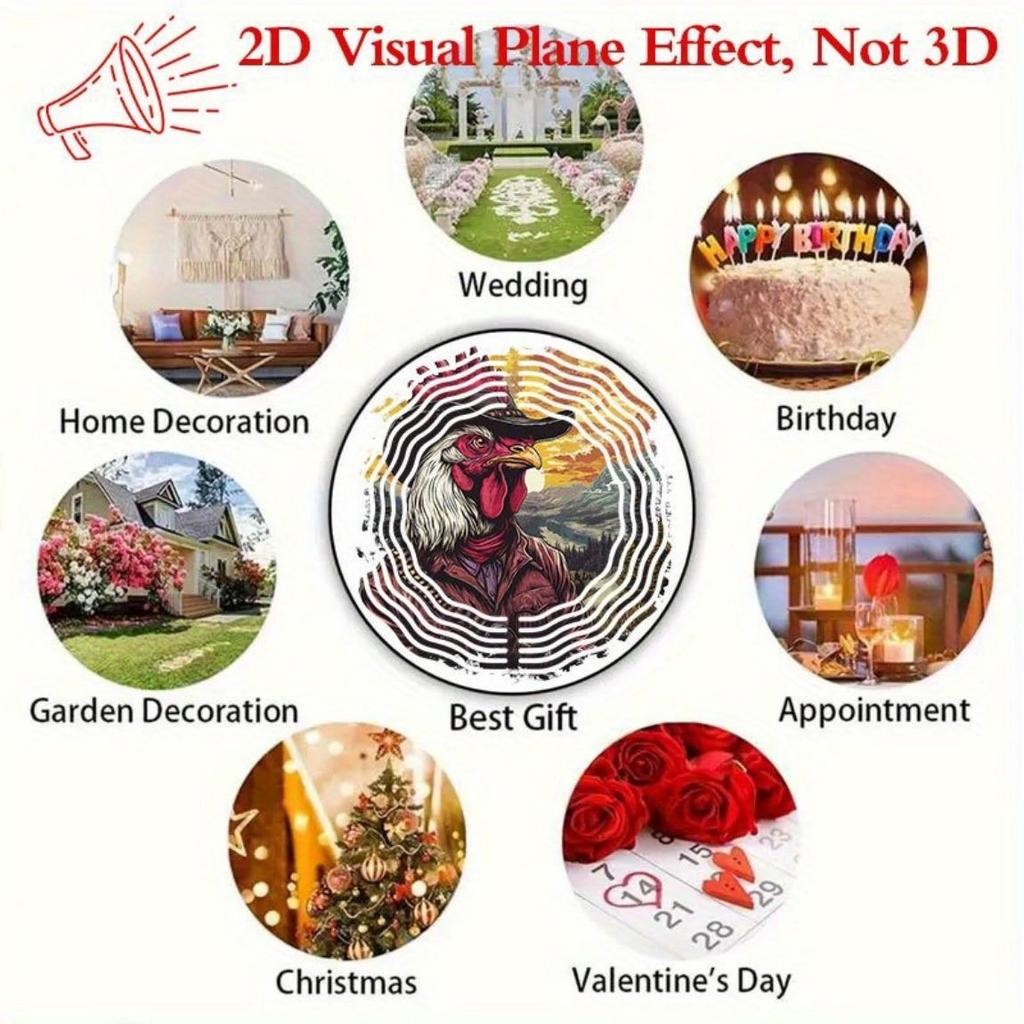 10 Inch Sunset Rooster Metal Wind Spinner with 360 Rotating Hook Vibrant Outdoor Garden Decor for Patio Yard Gift