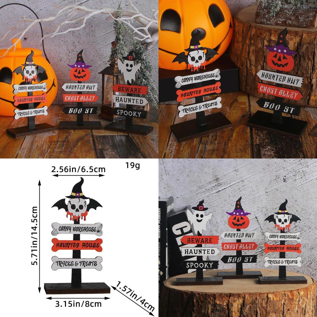 Cute Halloween Wooden Plaque Decoration For Table Pumpkin Skeleton Ghost