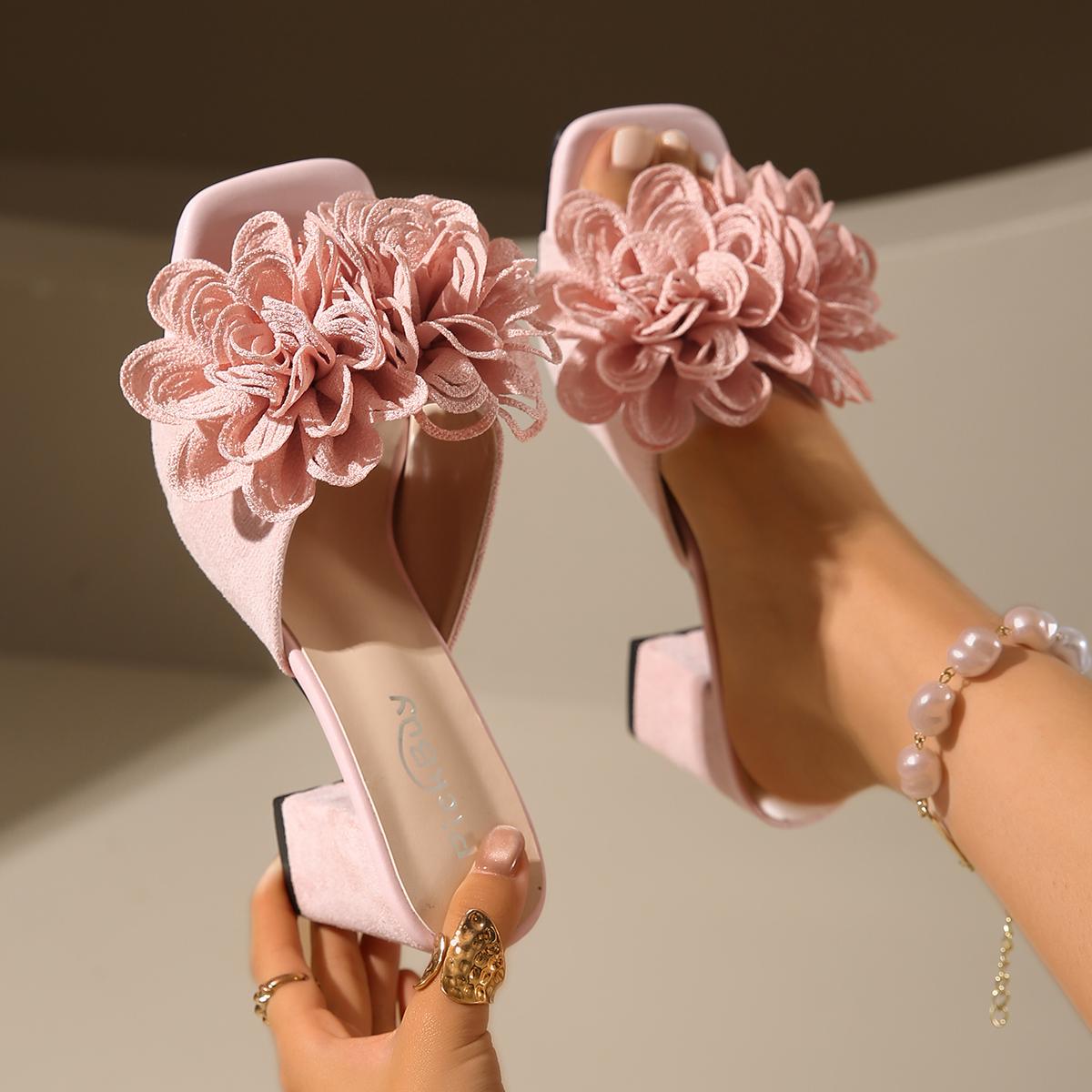 Women Sandals Flower Jelly 2025 New Designer Glitter Floral Shoes for Women Outdoor Square Heel Luxury High Heels Sandals Women cm nero