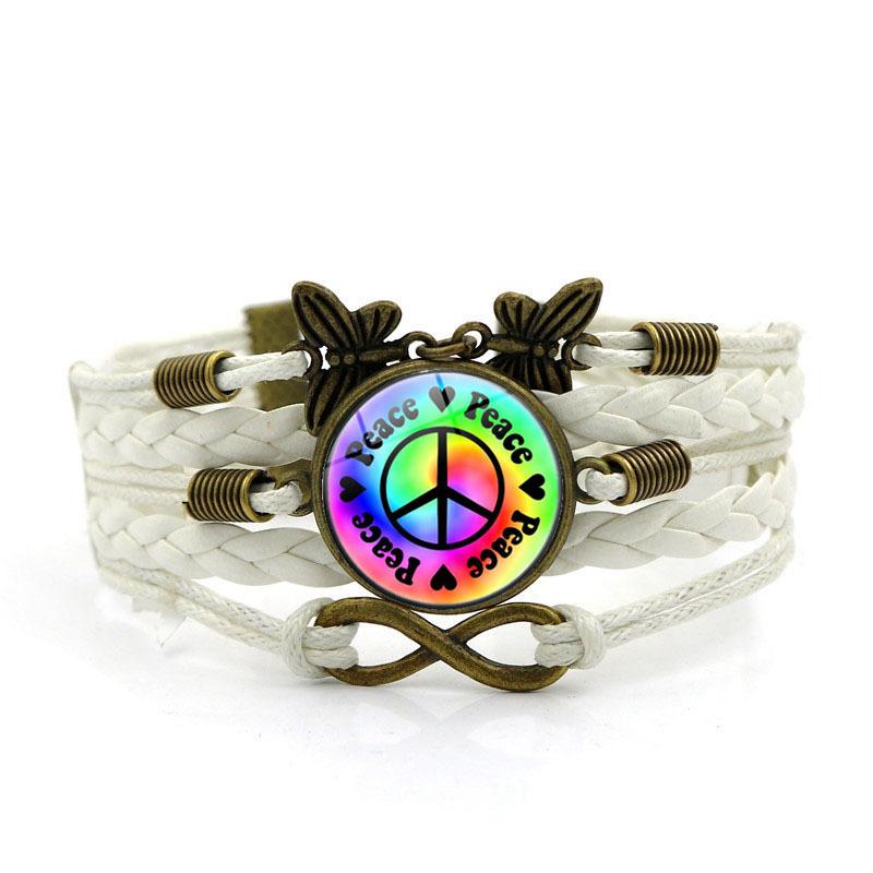 Colorful Peace Logo Time Gem Bracelet Women's Fashion Butterfly Infinity Symbol Hand-woven Multi-layer Hand Jewelry