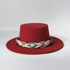 TurquoiseFedora Hat Women Men Autumn Winter Classic Felt Wide Brim Flat Top Jazz Panama Hat Casual Party Church Hat