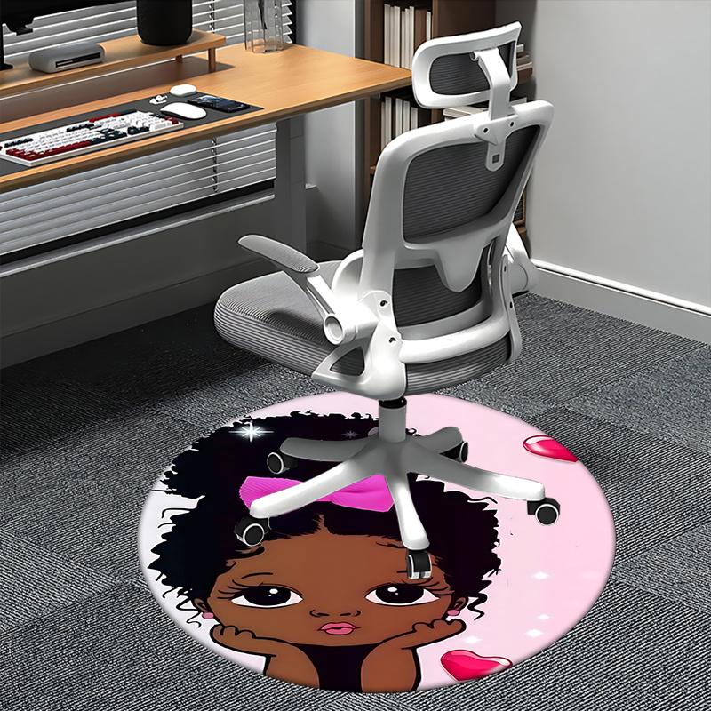 Rosa Afro-Mädchen Stuhlmatte - Runder Teppich für Heimdekoration, Büro, Wohnzimmer, Schlafzimmer Geschenk - Geeignet für verschiedene Räume0511b