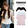 Women's Off-Shoulder Ruffle T-shirt: Slimming, Round Neck, Chic Short Sleeves, Versatile Summer Style.