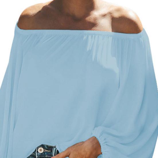 Off Shoulder Solid Color Women Shirt Spring Autumn Lantern Long Sleeve Women Blouse Daily Clothing
