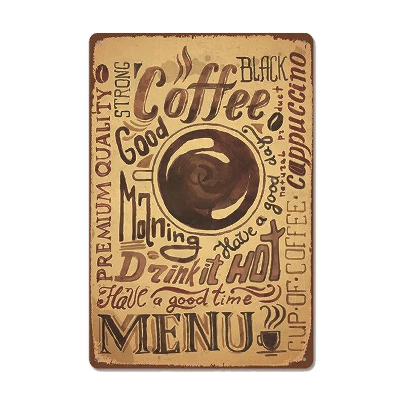 Vintage Fresh Coffee Plaque Metal Tin Sign Retro Drink Coffee Poster Wall Stickers for Cafe Shop Restaurant Home Room Decor