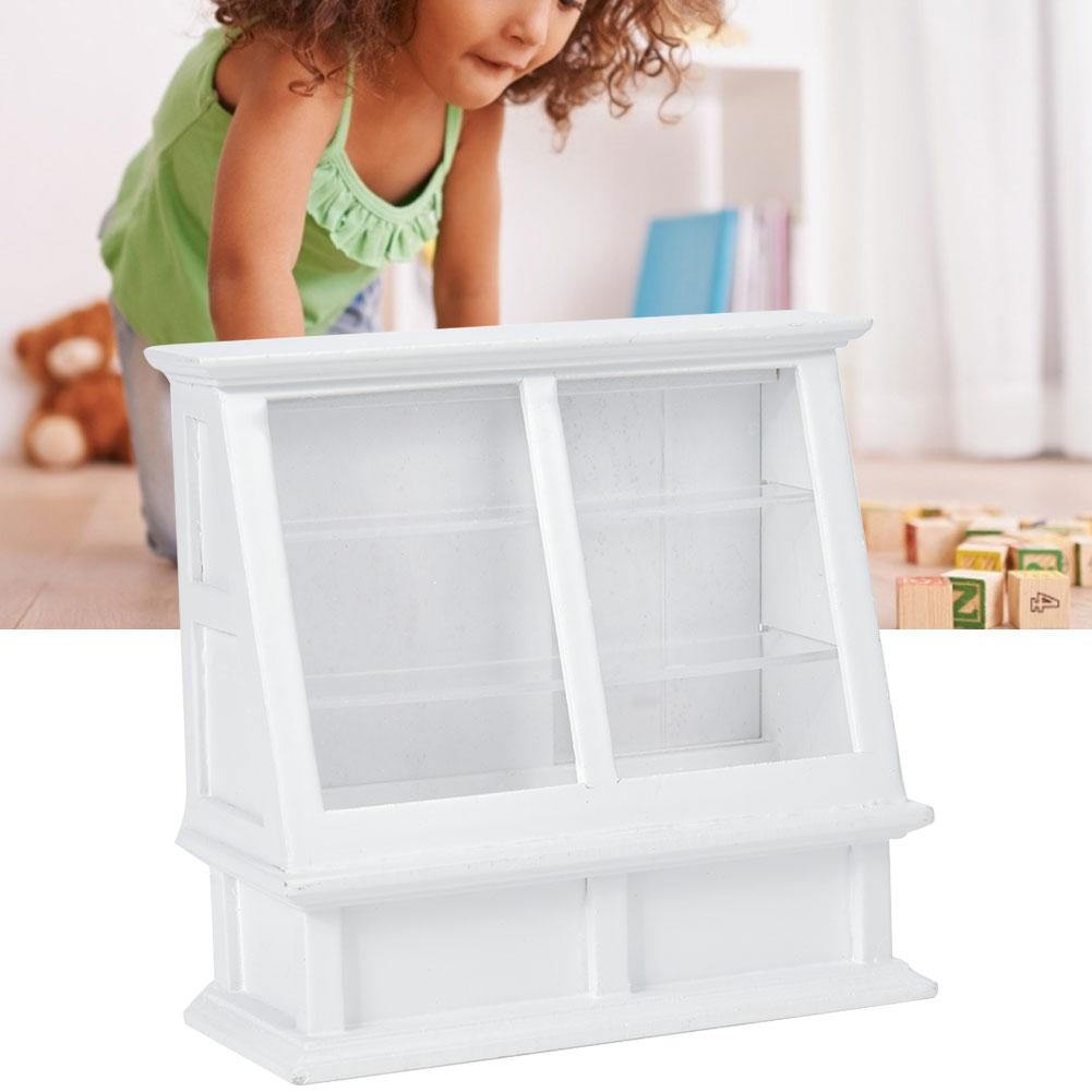 1:12 Dollhouse Miniature Simulated Wooden Cake Cabinet Mini Furniture Model with Sliding DoorWhite