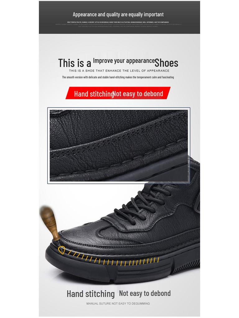 Men's High-Top Leather Sneakers: Fleece-Lined, Soft Sole, Autumn/Winter Casual Workwear, 2025 Collection