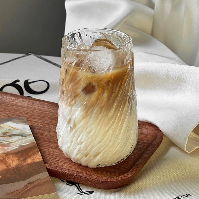 Glass Coffee Cup, Large Capacity Iced American Latte Cup, Transparent, Beautiful, Thick, Cold Beverage Water Cup Wine Glasses