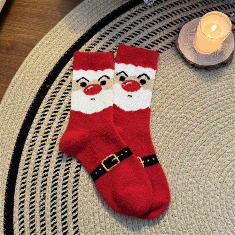 Coral Fleece Floor Crew Socks Christmas Pattern Winter Thermal Warm Fuzzy for Women Men Winter Indoor Slipper Hosiery