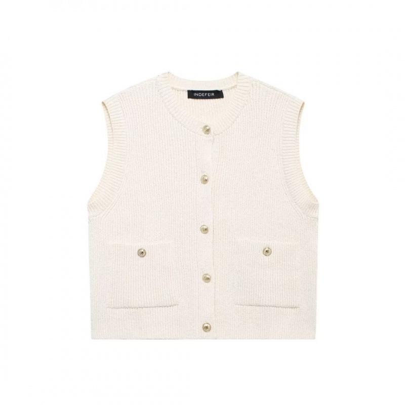 

Осенний женский уличный стиль, вязаный жилет с пуговицами Medium слоновая кость