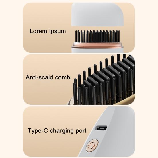 Yousheng Mini Hair Straightener Brush 3 Temperature Modes Adjustable Rechargeable Portable Travel Lightweight Fast Heating Hot Comb Electric Hair