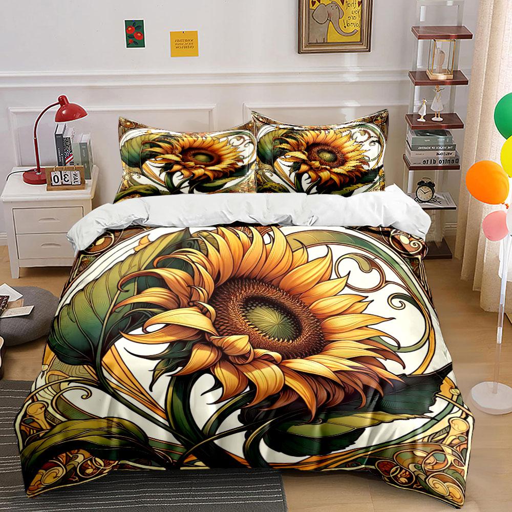 Sunflower Art Decorative Set Soft Comfortable Duvet Cover Bedding Set Included 1*Duvet Cover & 2*Pillowcases, Gift