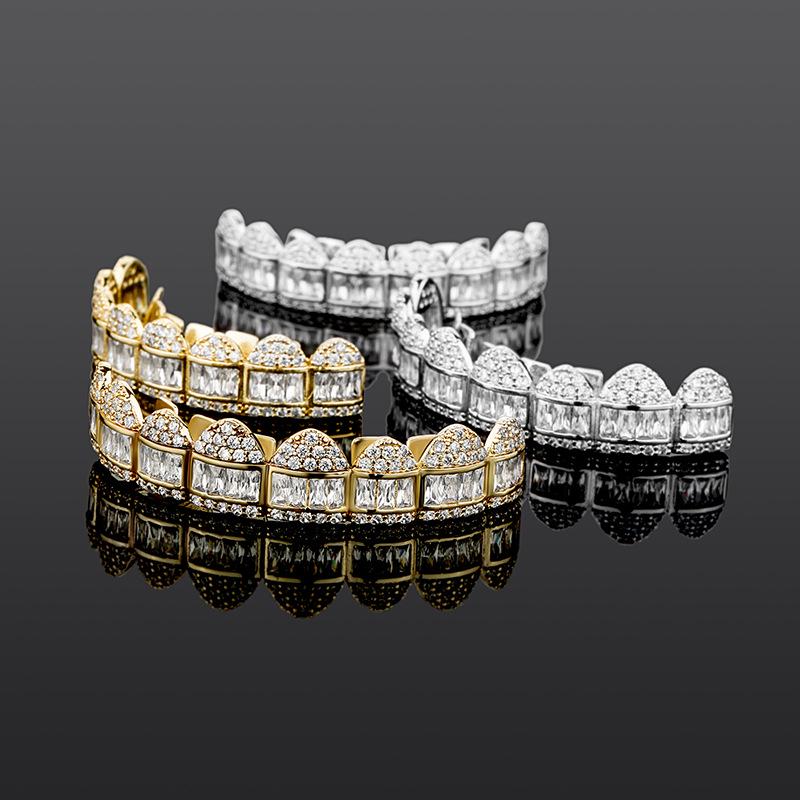 Trapezoidalne Diamentowe Grillz: Unisex Hip-hopowa Złota Dekoracja Grillz