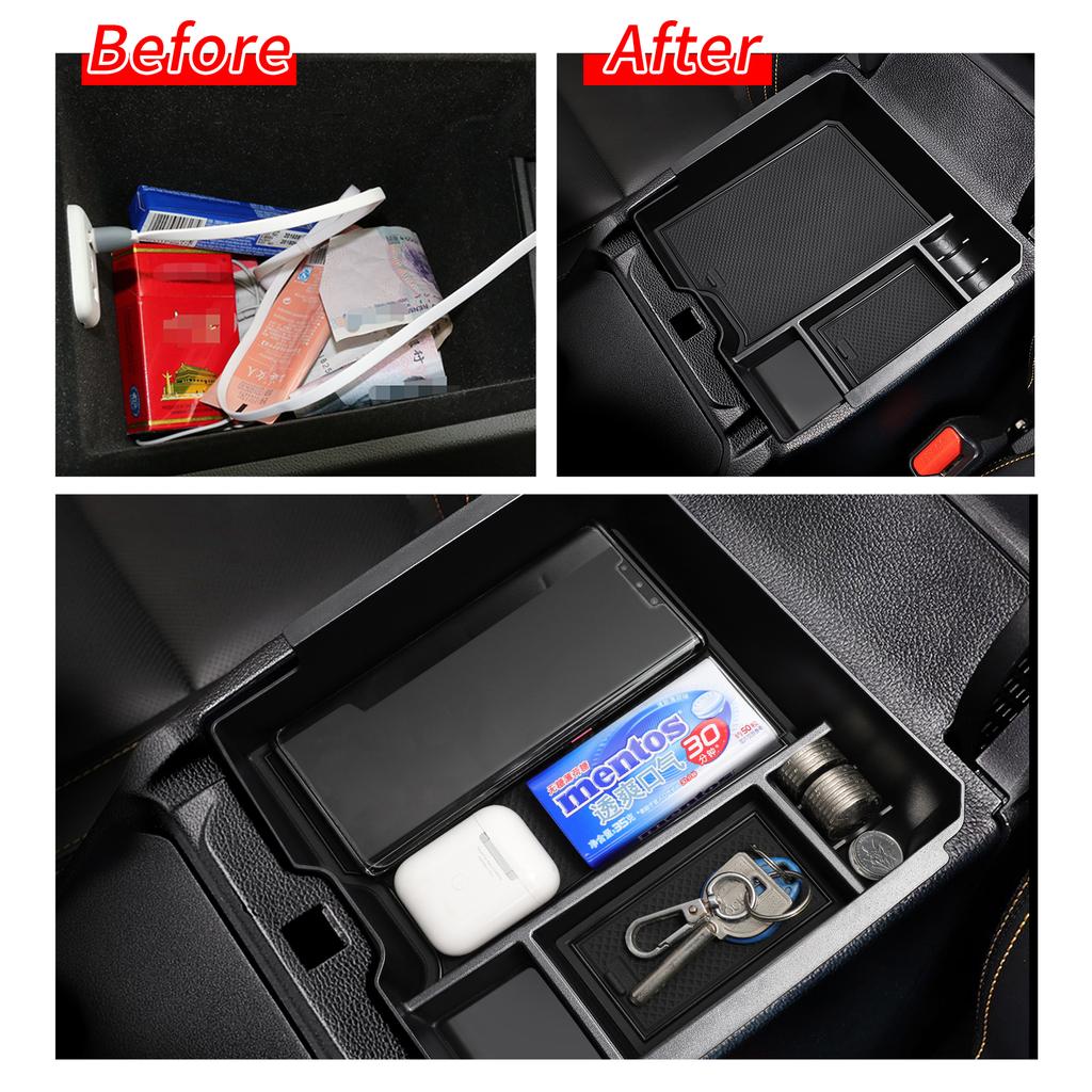 For Ford Ranger (Only Fit E-brake Version) 2024 2025 Armrest Storage Box Car Tray Organizers Accessories Tidying Black