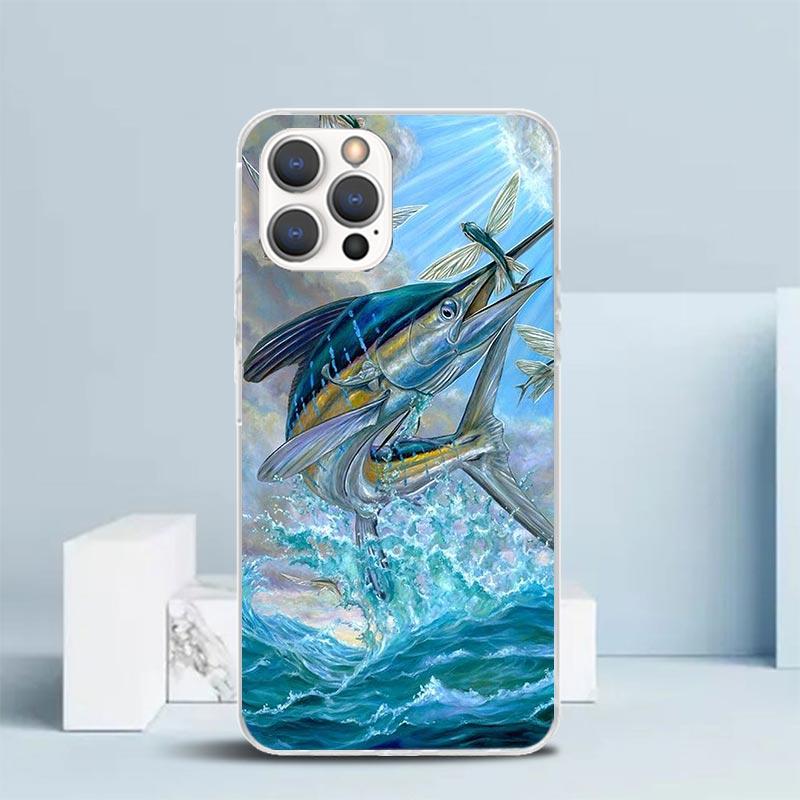 Offshore Angling Fishing Fish Rod Phone Case For IPhone 16 17 Air 16E 15 14 Plus 13 Mini 12 11 Pro Max 7 8 + SE 2020 Soft TPU Ba