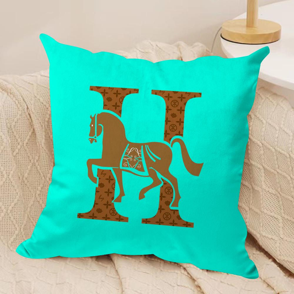 Classic Horse H Cross Leather Cushion Cover Soft Plush Fabric DoubleSided Printed Sofa Cushion Cover for All Seasons Home Decor 30x30cm