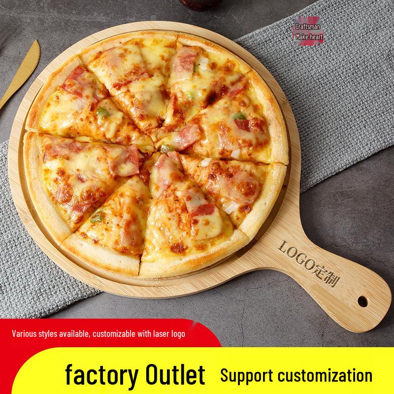 Nanmu Bamboo Pizza Board - Chinese Style Wooden Tray with Handle for Bread, Steak, and Pizza
