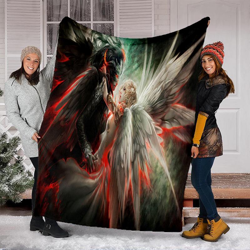 Angel Devil Fantasy Art Print Blanket Soft Comfortable All Seasons Couch Office Nap Travel Blanket Birthday Gift Christmas Present