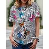 Women's Striped Letter Print T-Shirt Casual Round Neck Short Sleeve Summer Loose Tee Top Daily Loose