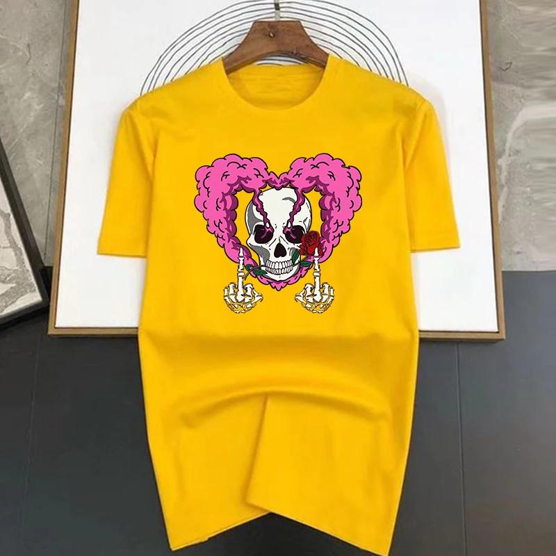 Luxury Brand Heart Skeleton Pattern Print T Shirt For Man Summer Vintage Unisex Oversized T-shirt Y2k Tops Short Sleeve Men's