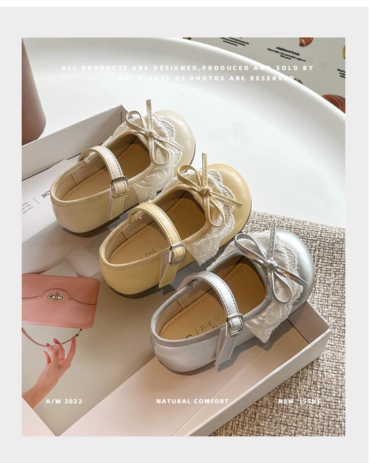 2026 Spring Girls' Bow Princess Soft Sole Leather Loafers