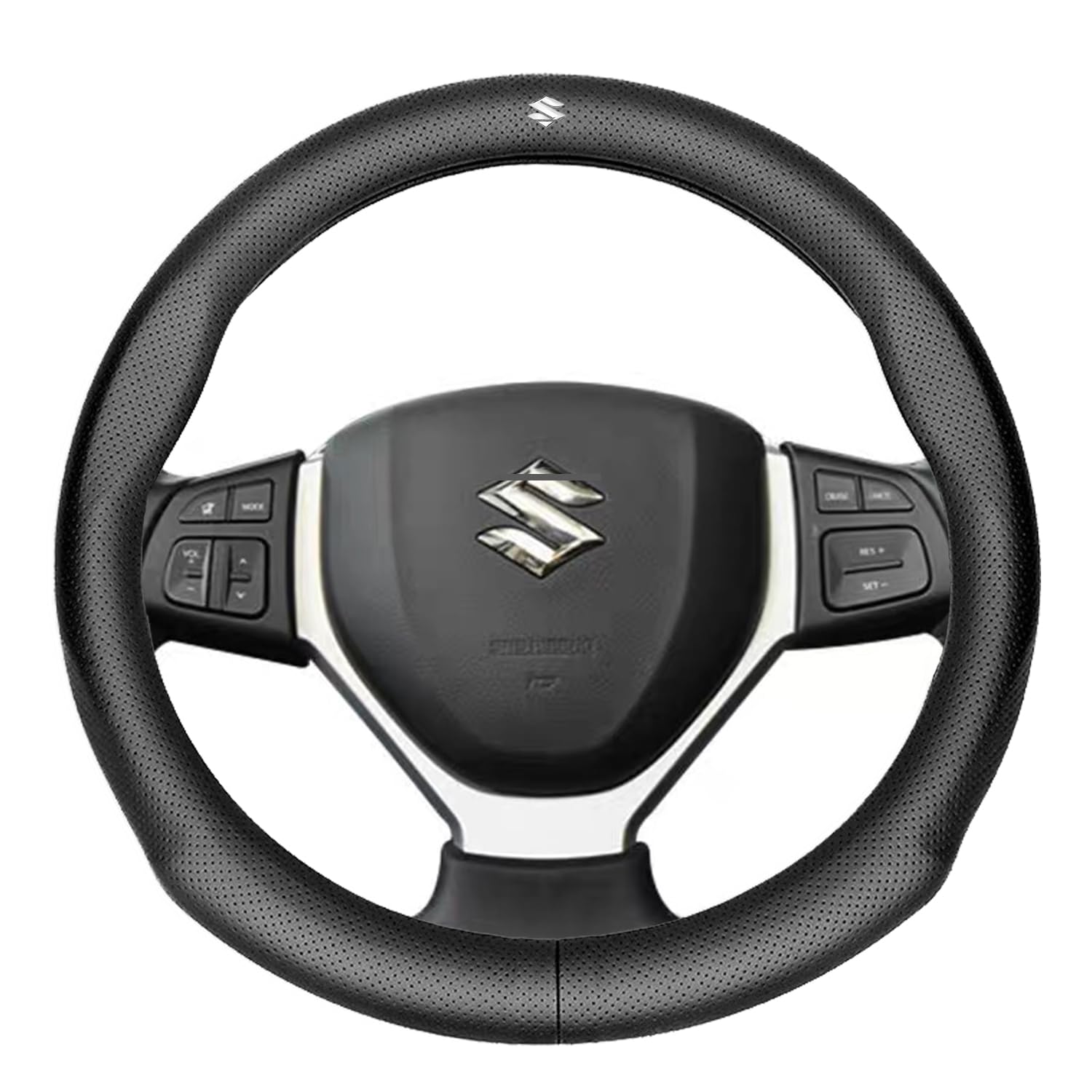 

QiuFu Руль Suzuki Универсальная посадка для MR и Wagon Натуральная кожа Премиальный интерьер Черная накладка, Swift, Jimny, Грузовик, Alto, Ingenie, R, чёрный