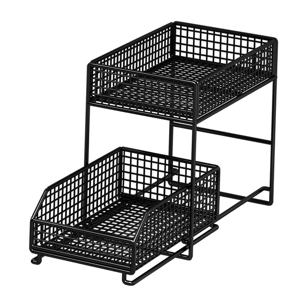 2 Tier Pull-Out Storage Rack with Drawers Countertop Storage Rack  Home Organization
