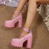 Comemore Women Mary Janes Shoes Platform High Heel Spring Autumn New Lolita Shoes Chunky Pumps Ankle Buckle Heels Women