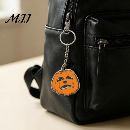 Halloween Party Favors Creepy Pumpkin Acrylic Keychain, Double-sided Head Key Ring Double Sided Holder for Backpacks, Decorative Car Chain Holiday