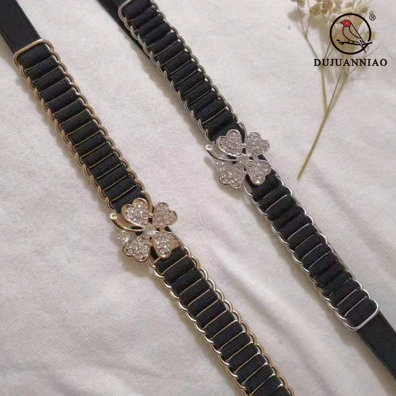 Diamond-Encrusted Pearl Elastic Elastic Waist Chain Women'S Dress Belt Black Thin Waist Seal Slim Waist Accessories